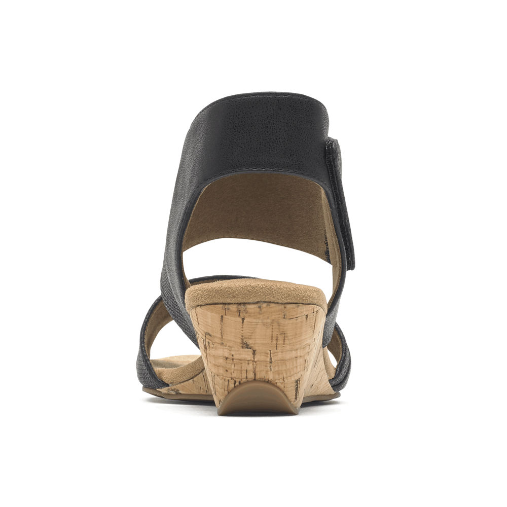 Sandálias Rockport Mulher Pretas - Calia Mid Wedge Cuff - 25086JXCT